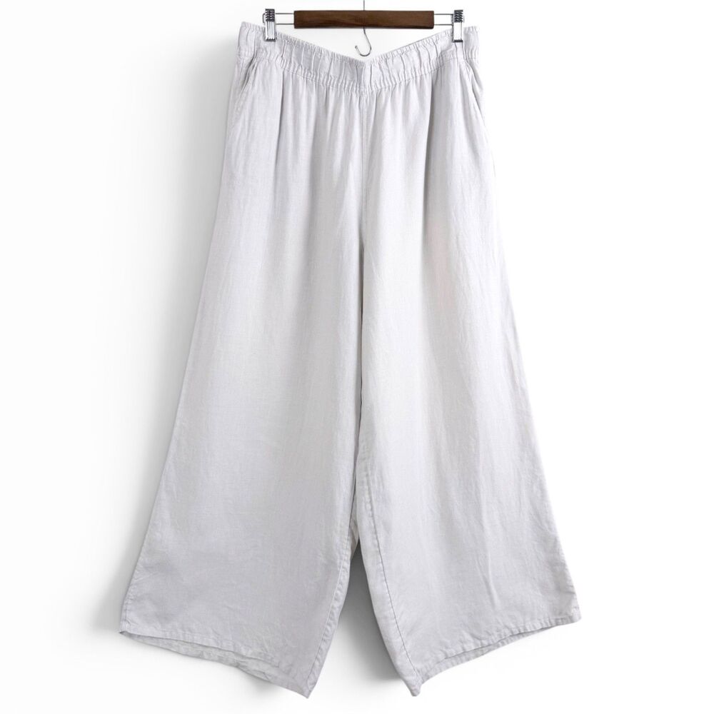 sigrid olsen 100% linen wide leg coastal beachcore beige women's pants XL
